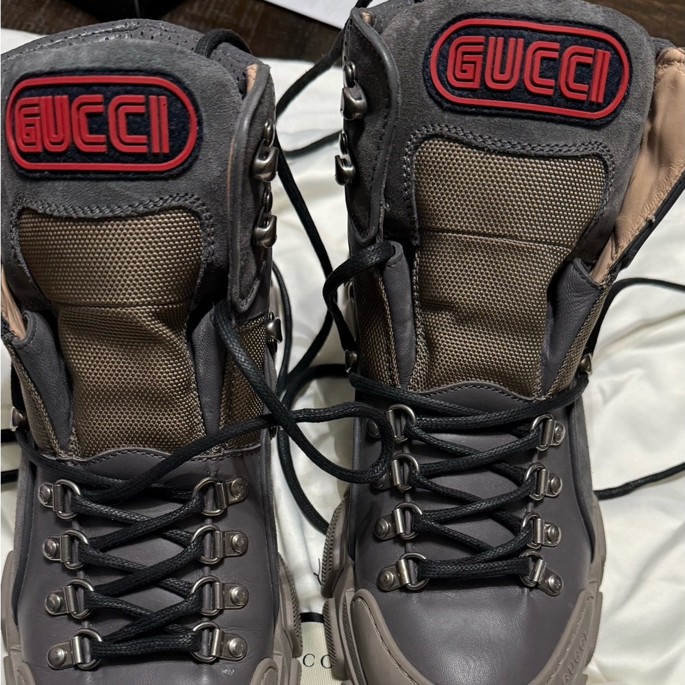 Gucci Men's Dark Gray Lace-Up Boots